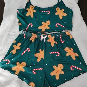 Gingerbread and Candy Cane Print Sleepwear Set